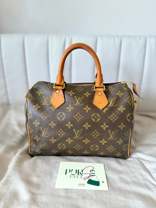 Authentic LOUIS VUITTON Speedy 25 Brown Monogram Canvas Satchel Handbag