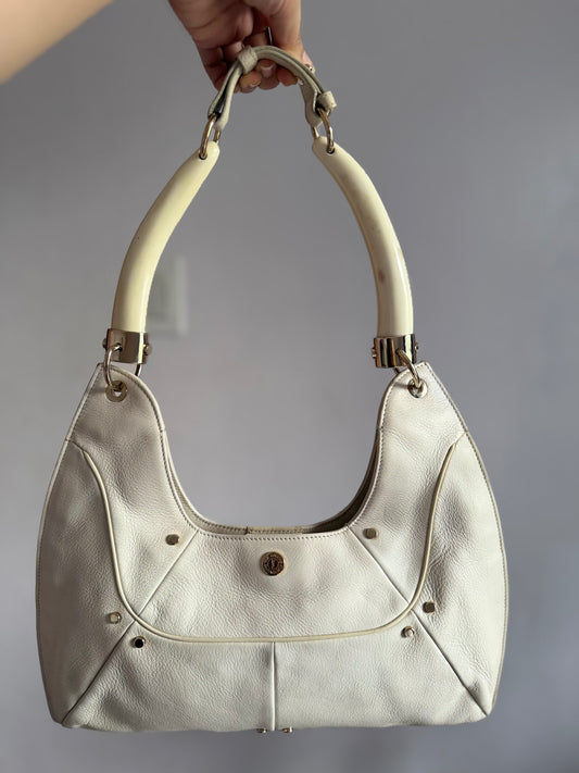 Authentic YVES SAINT LAURENT Mombasa Double Horn Cream Leather Shoulder Bag
