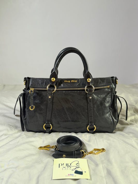 Authentic MIU MIU Vitello Lux Fomo Bow Satchel Crossbody Bag