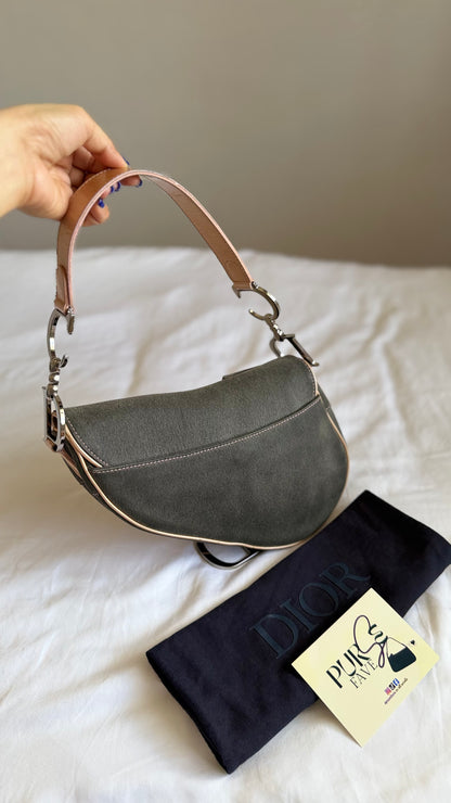 Authentic Vintage CHRISTIAN DIOR Dark Grey Denim with Pocket Saddle Shoulder Bag