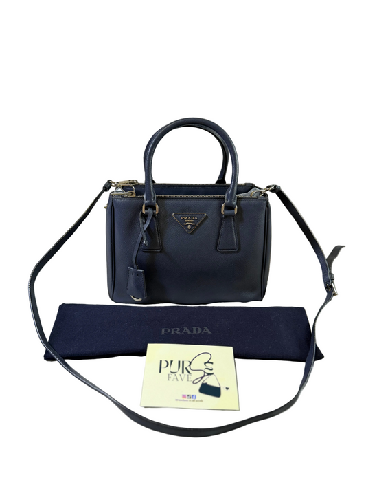 Authentic PRADA Saffiano Lux Galleria Navy Blue Mini Double Zip Tote Crossbody