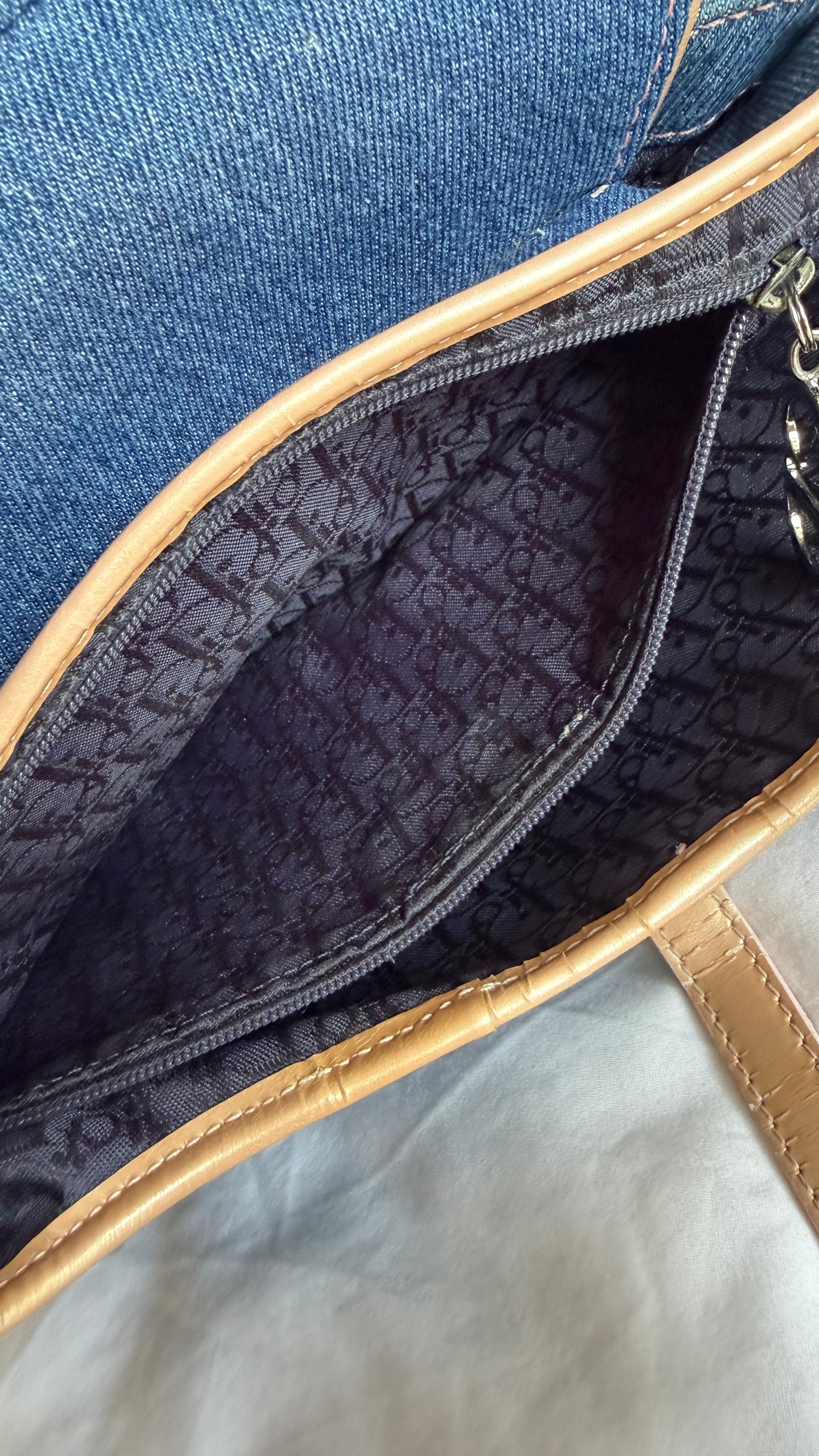 Authentic Vintage Christian Dior Light Blue Denim with Pocket Saddle Shoulder Bag