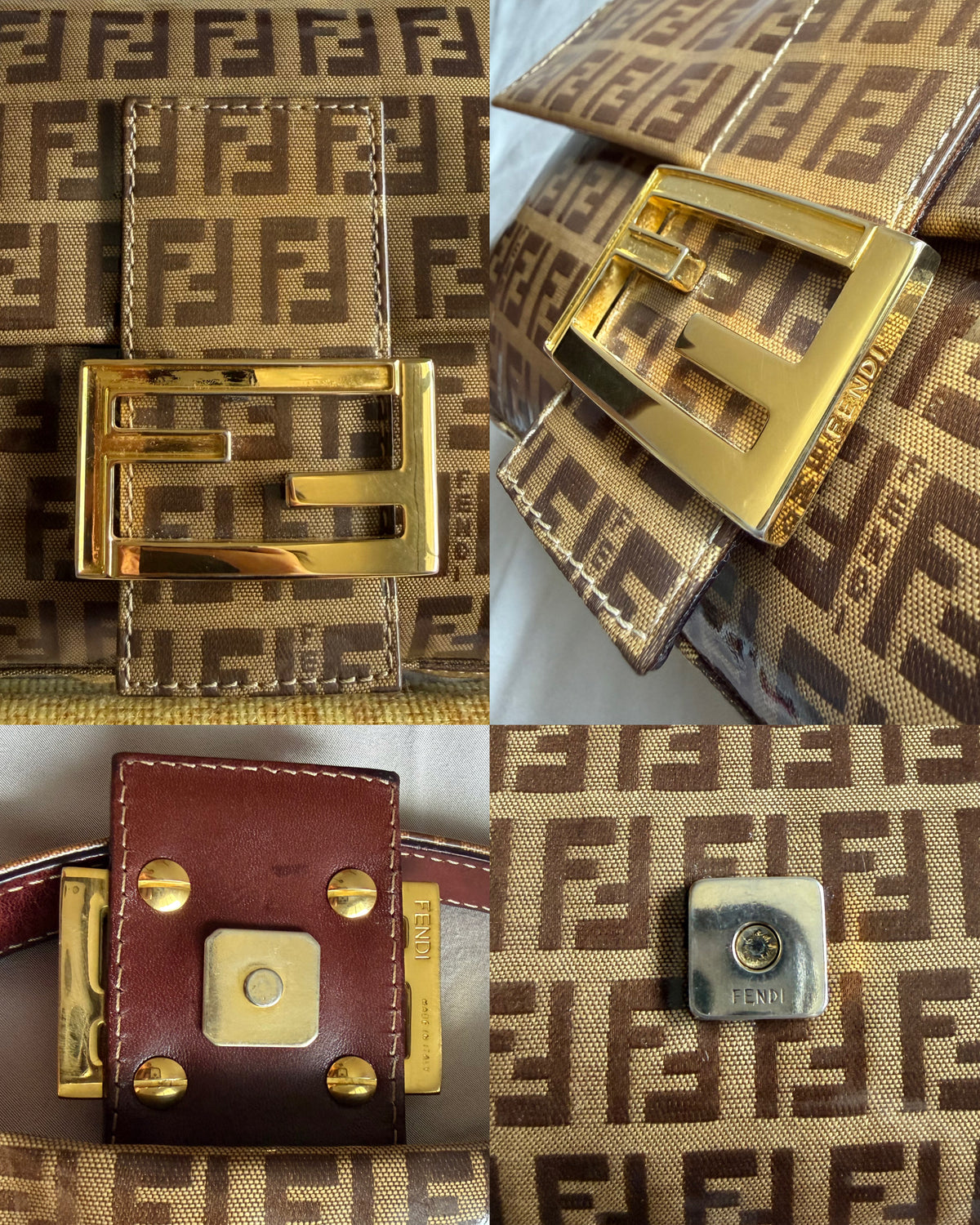 Fendi Zucchino Gold Vinyl Baguette