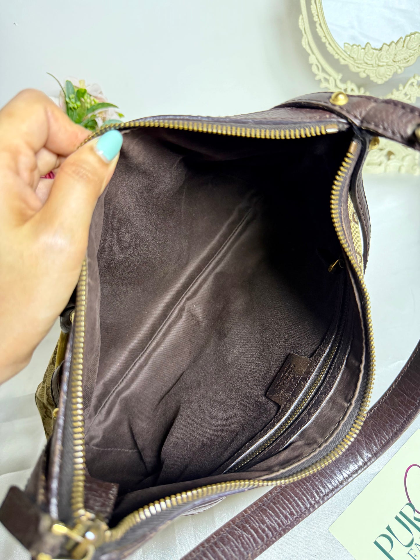 Authentic GUCCI Horsebit GG Canvas Brown Hobo Shoulder Bag