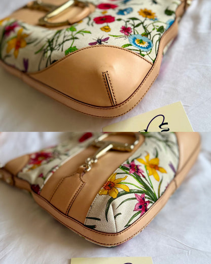 Authentic Vintage GUCCI Hasler Horsebit Flora Canvas Hobo Shoulder Bag