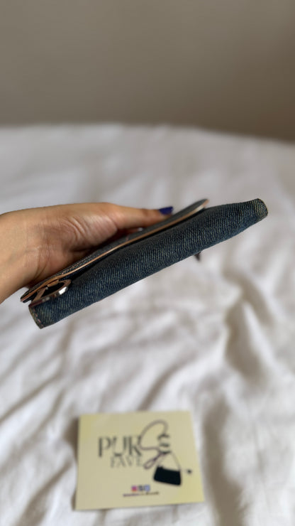 Authentic Vintage CHRISTIAN DIOR Blue Denim Saddle Trifold Wallet