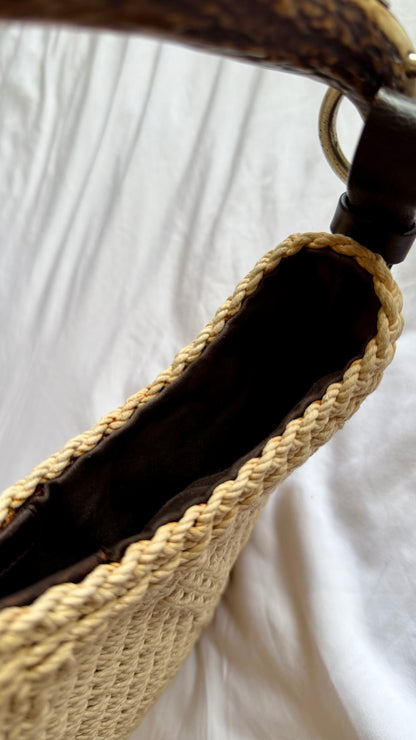Authentic Vintage YVES SAINT LAURENT Mombasa Raffia by Tom Ford Horn Hobo Shoulder Bag