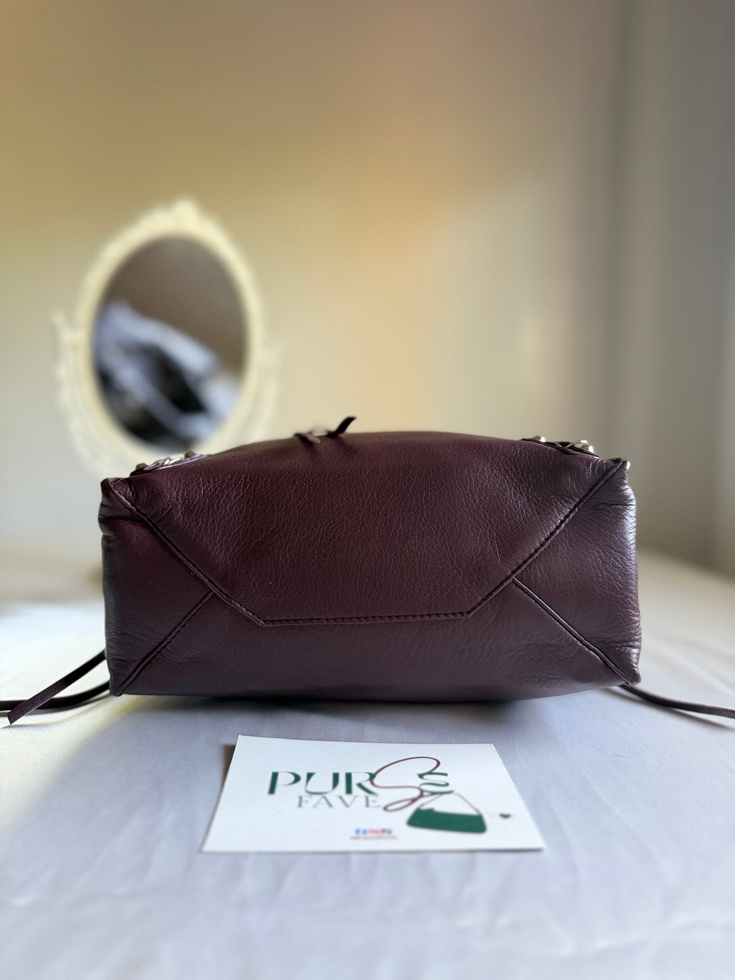 Authentic BALENCIAGA Burgundy Wine Calfskin Leather Mini Papier A4 Magnet Tote Bag