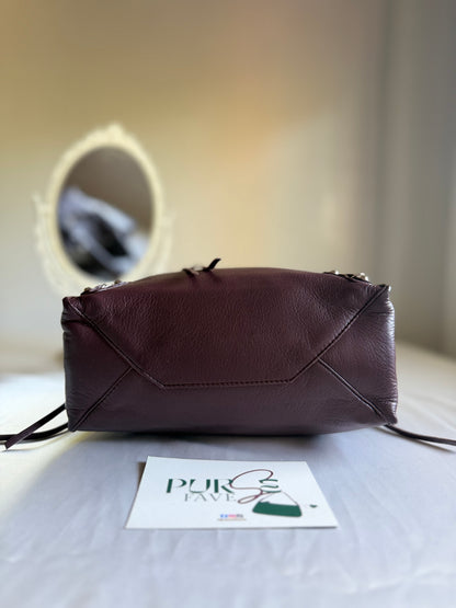Authentic BALENCIAGA Burgundy Wine Calfskin Leather Mini Papier A4 Magnet Tote Bag