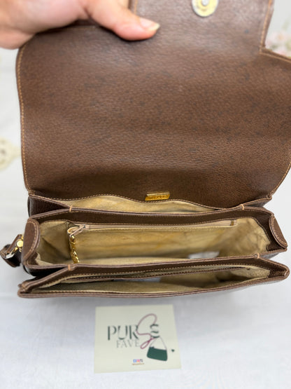 Authentic GUCCI 1955 Vintage Horsebit Shoulder & Crossbody Bag Brown Grained Leather | Mixed Gold & Silver Hardware