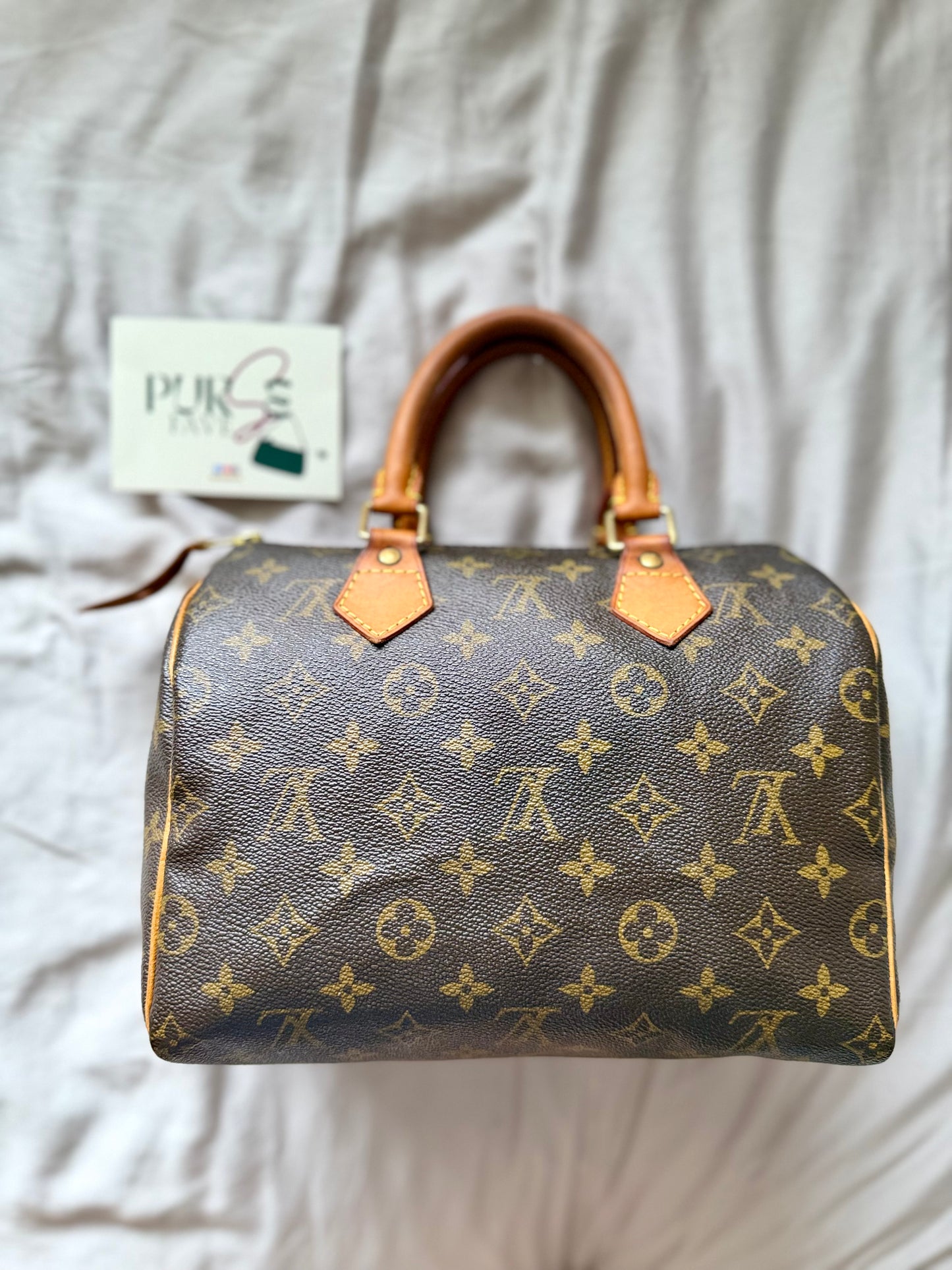 Authentic LOUIS VUITTON Speedy 25 Brown Monogram Canvas Satchel Handbag