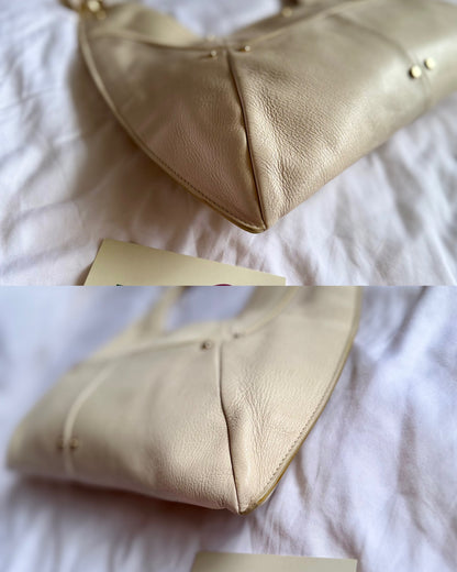 Authentic YVES SAINT LAURENT Mombasa Double Horn Cream Leather Shoulder Bag