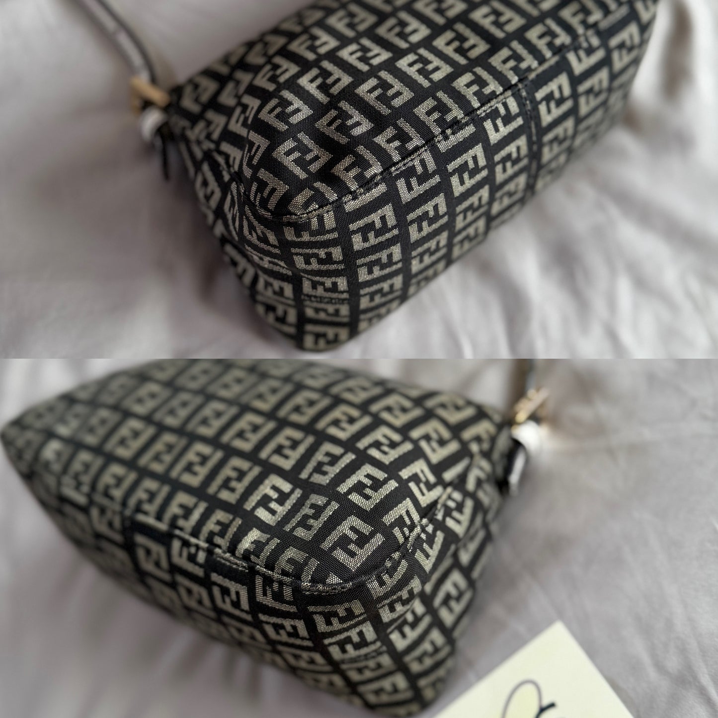 Authentic Vintage Fendi Dark Blue Zucchino Canvas Mini Mamma Baguette Shoulder Bag