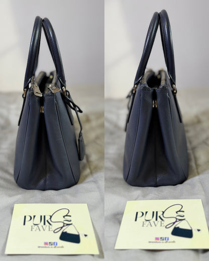 Authentic PRADA Saffiano Lux Galleria Navy Blue Mini Double Zip Tote Crossbody