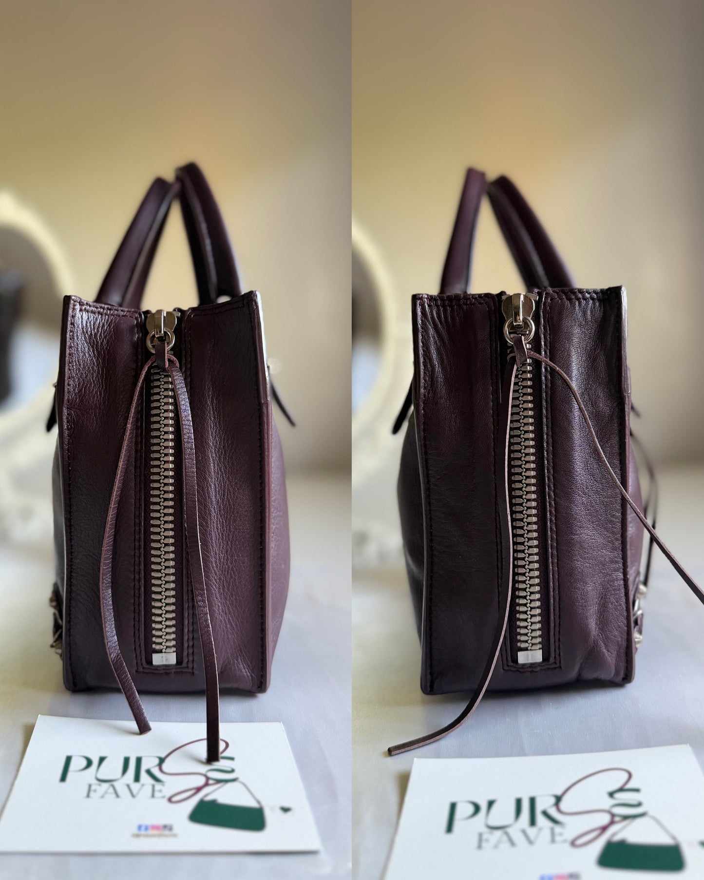 Authentic BALENCIAGA Burgundy Wine Calfskin Leather Mini Papier A4 Magnet Tote Bag