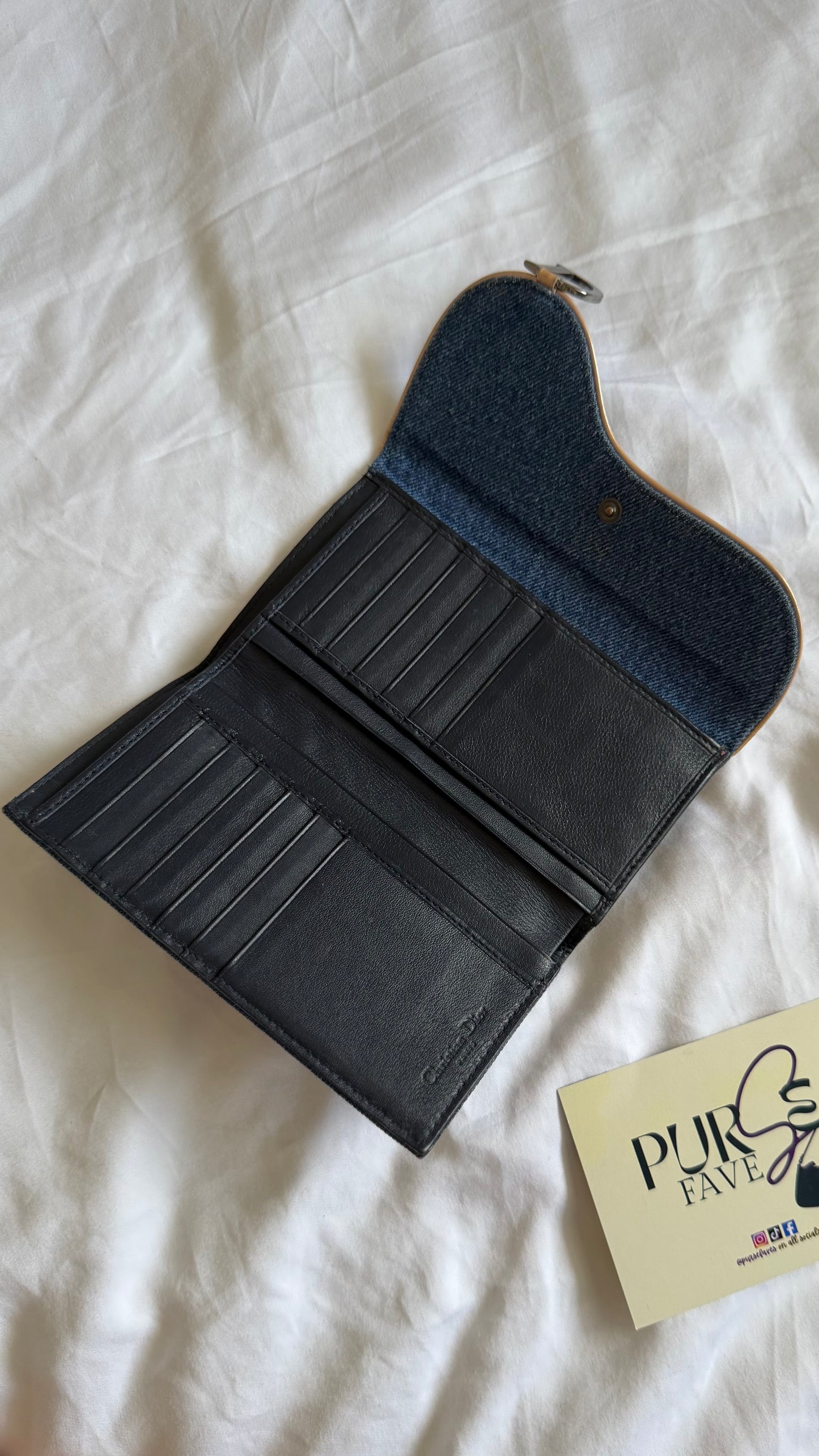 Authentic Vintage CHRISTIAN DIOR Blue Denim Saddle Trifold Wallet