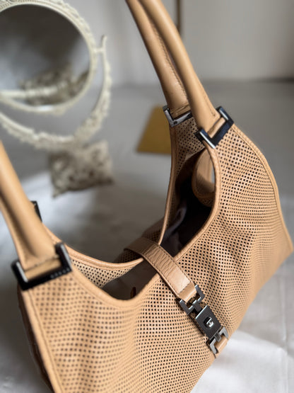 Authentic GUCCI Perforated Leather Jackie x Bardot Tan Hobo Shoulder Bag w/ Pouch (Rare/Limited)