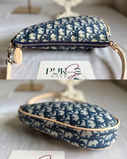 Authentic Vintage CHRISTIAN DIOR Blue Canvas Mini Saddle Pochette Bag