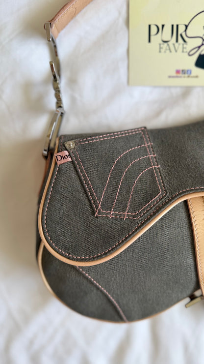 Authentic Vintage CHRISTIAN DIOR Dark Grey Denim with Pocket Saddle Shoulder Bag