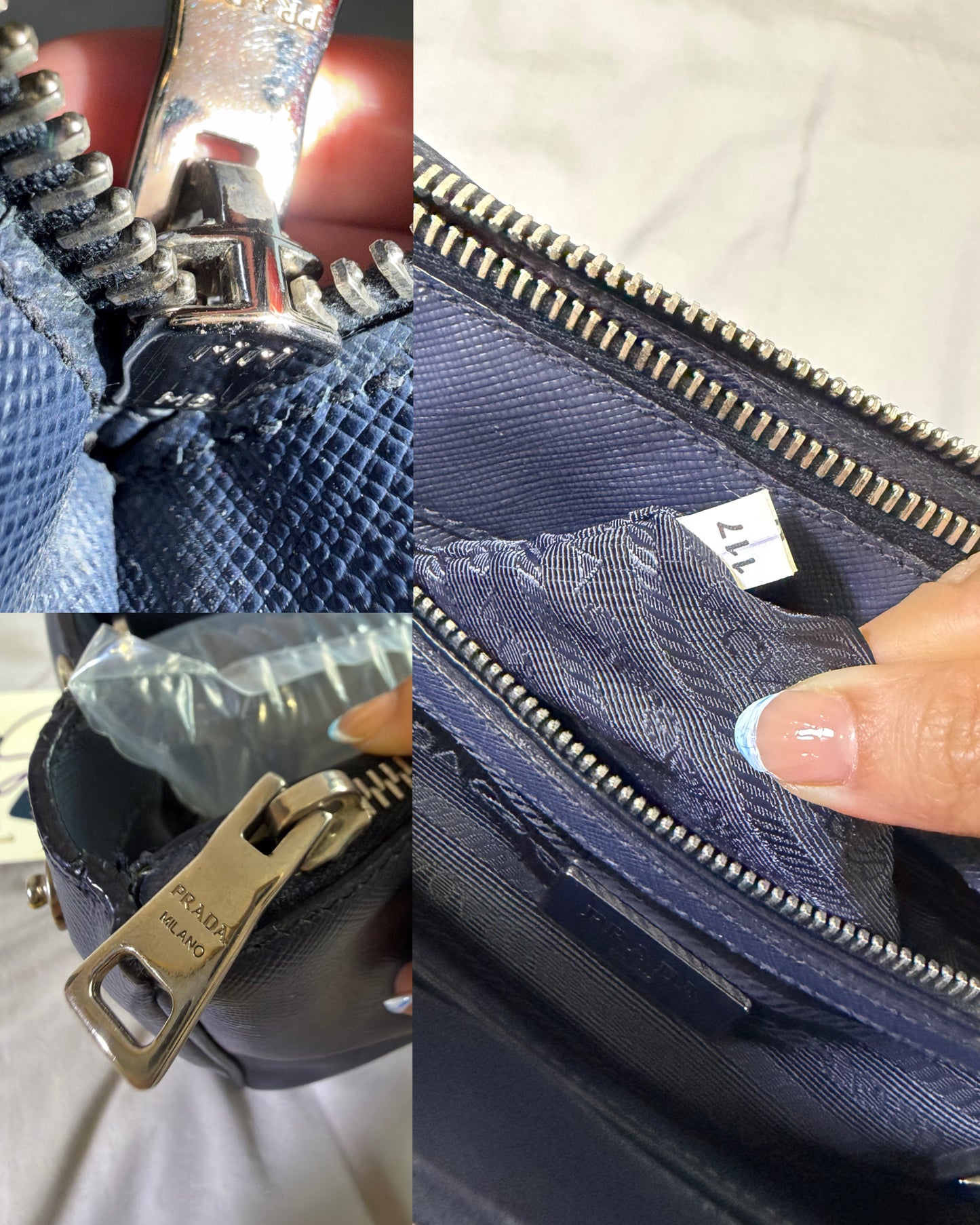 Authentic PRADA Saffiano Lux Galleria Navy Blue Mini Double Zip Tote Crossbody