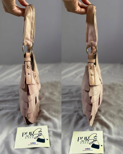 Authentic Vintage Yves Saint Laurent by Tom Ford Pink Suede Ruffle Small St. Tropez Shoulder Bag