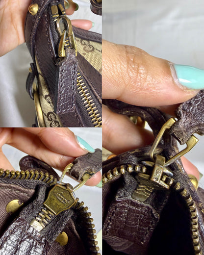 Authentic GUCCI Horsebit GG Canvas Brown Hobo Shoulder Bag