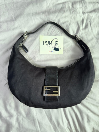 Authentic FENDI Half-Moon Croissant Black Neoprene Baguette Bag