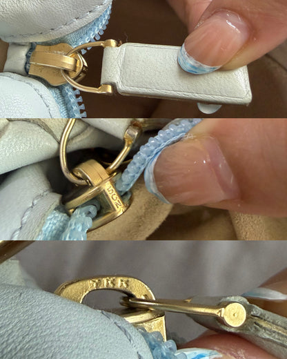 Authentic Vintage Bottega Veneta Light Blue Intrecciato Long Dual Strap Shoulder Bag