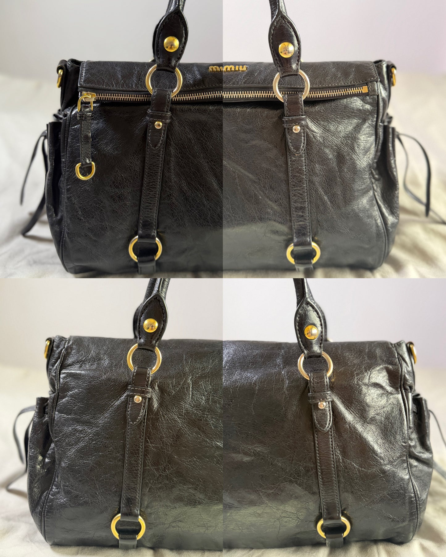 Authentic MIU MIU Vitello Lux Fomo Bow Satchel Crossbody Bag