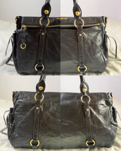 Authentic MIU MIU Vitello Lux Fomo Bow Satchel Crossbody Bag