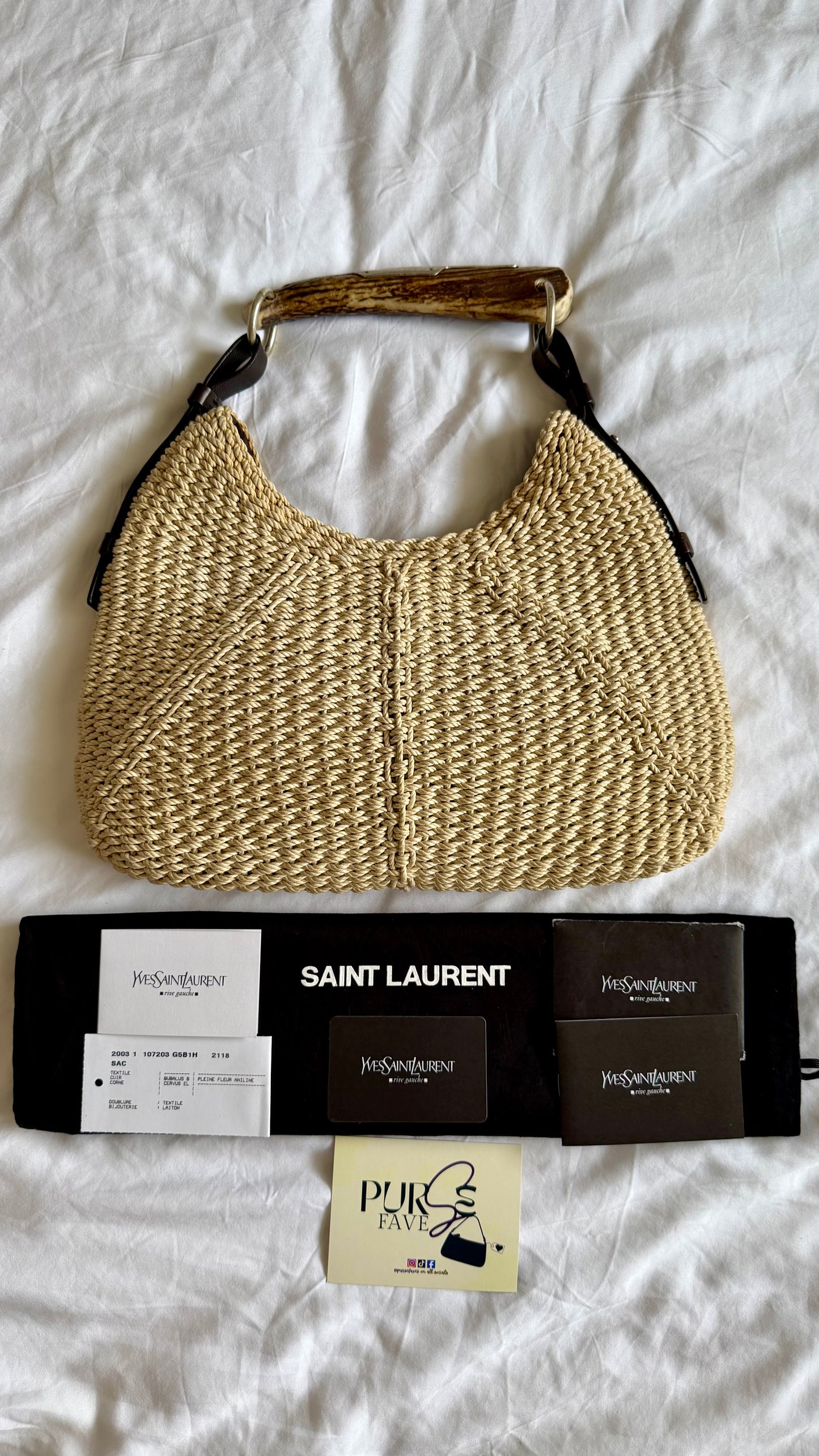 Authentic Vintage YVES SAINT LAURENT Mombasa Raffia by Tom Ford Horn Hobo Shoulder Bag