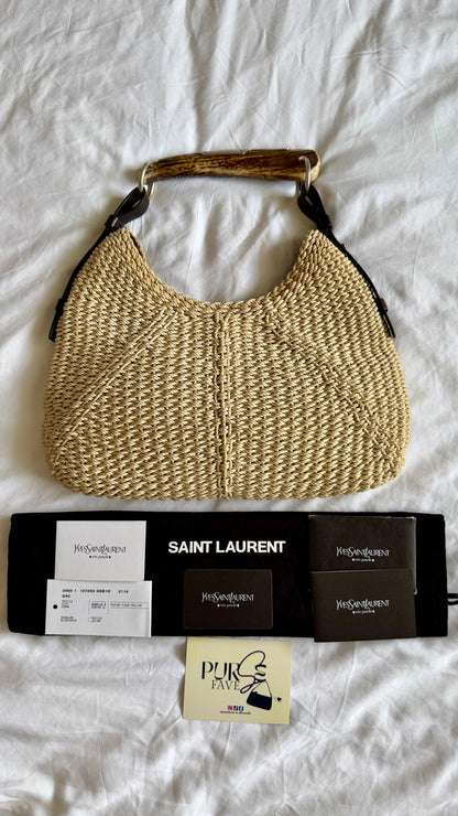 Authentic Vintage YVES SAINT LAURENT Mombasa Raffia by Tom Ford Horn Hobo Shoulder Bag