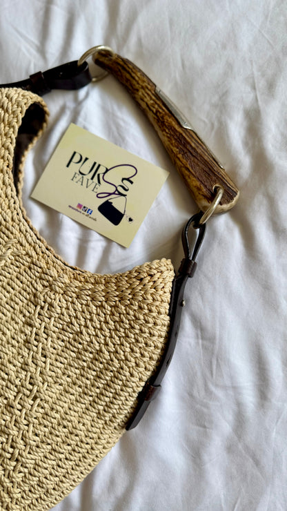 Authentic Vintage YVES SAINT LAURENT Mombasa Raffia by Tom Ford Horn Hobo Shoulder Bag