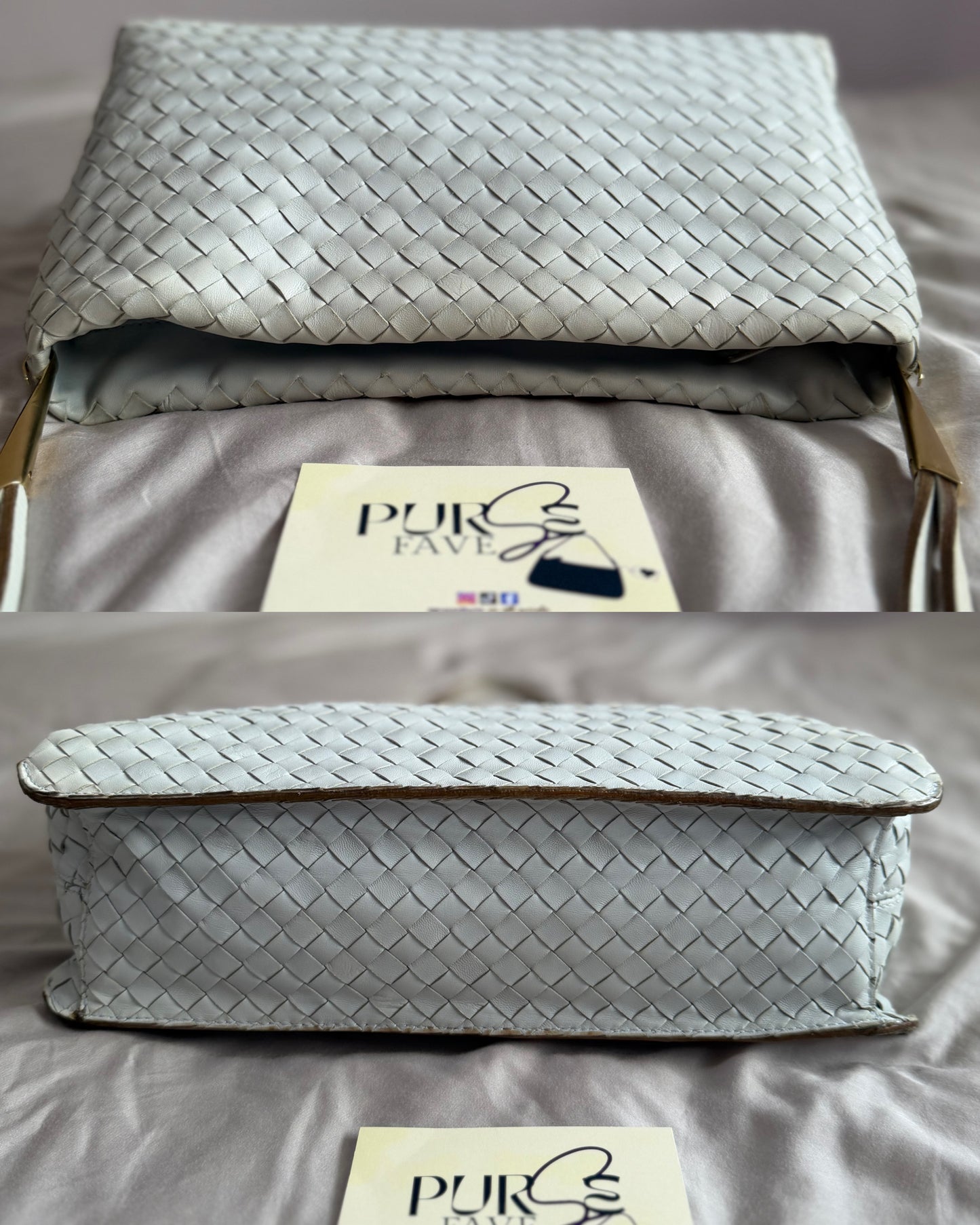 Authentic Vintage Bottega Veneta Light Blue Intrecciato Long Dual Strap Shoulder Bag
