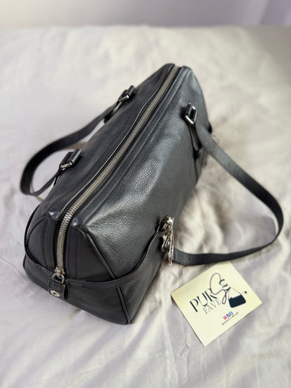 Authentic CHRISTIAN DIOR Spellout D-Charm Black Leather Bowler Boston Shoulder Bag