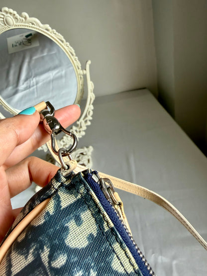 Authentic Vintage CHRISTIAN DIOR Blue Canvas Mini Saddle Pochette Bag