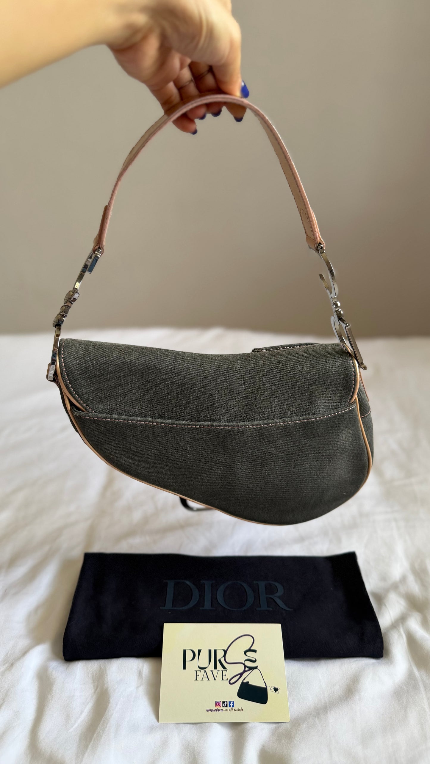 Authentic Vintage CHRISTIAN DIOR Dark Grey Denim with Pocket Saddle Shoulder Bag