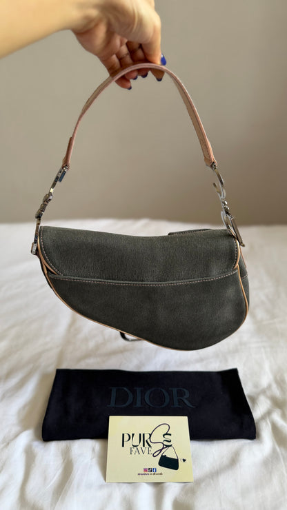 Authentic Vintage CHRISTIAN DIOR Dark Grey Denim with Pocket Saddle Shoulder Bag