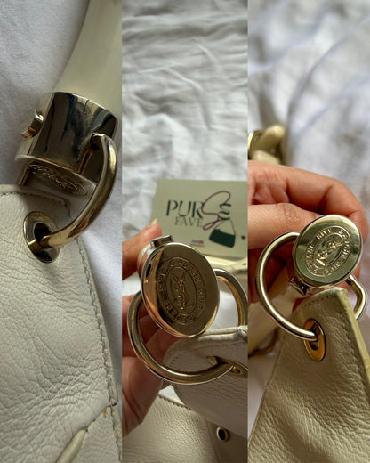Authentic YVES SAINT LAURENT Mombasa Double Horn Cream Leather Shoulder Bag