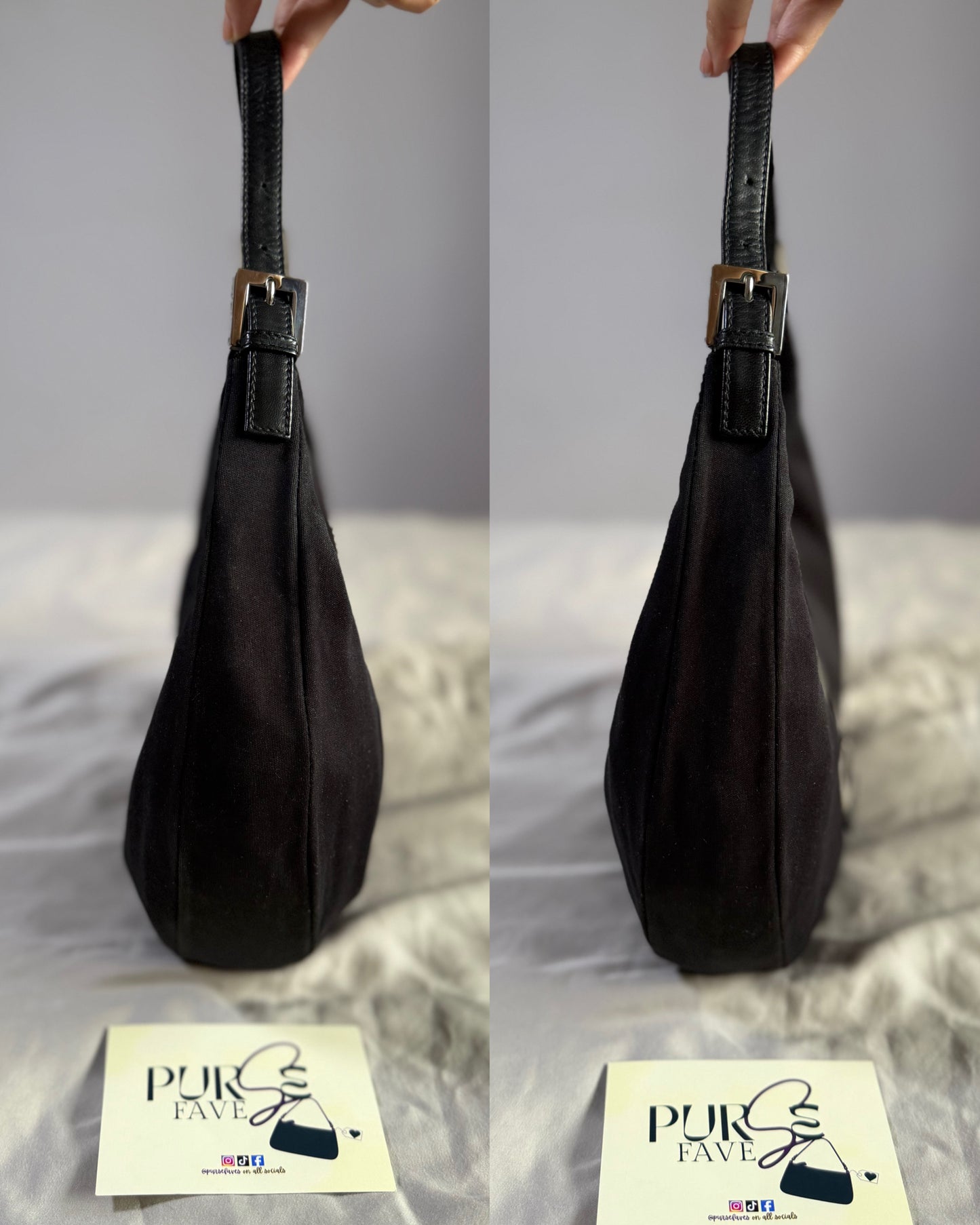 Authentic FENDI Half-Moon Croissant Black Neoprene Baguette Bag