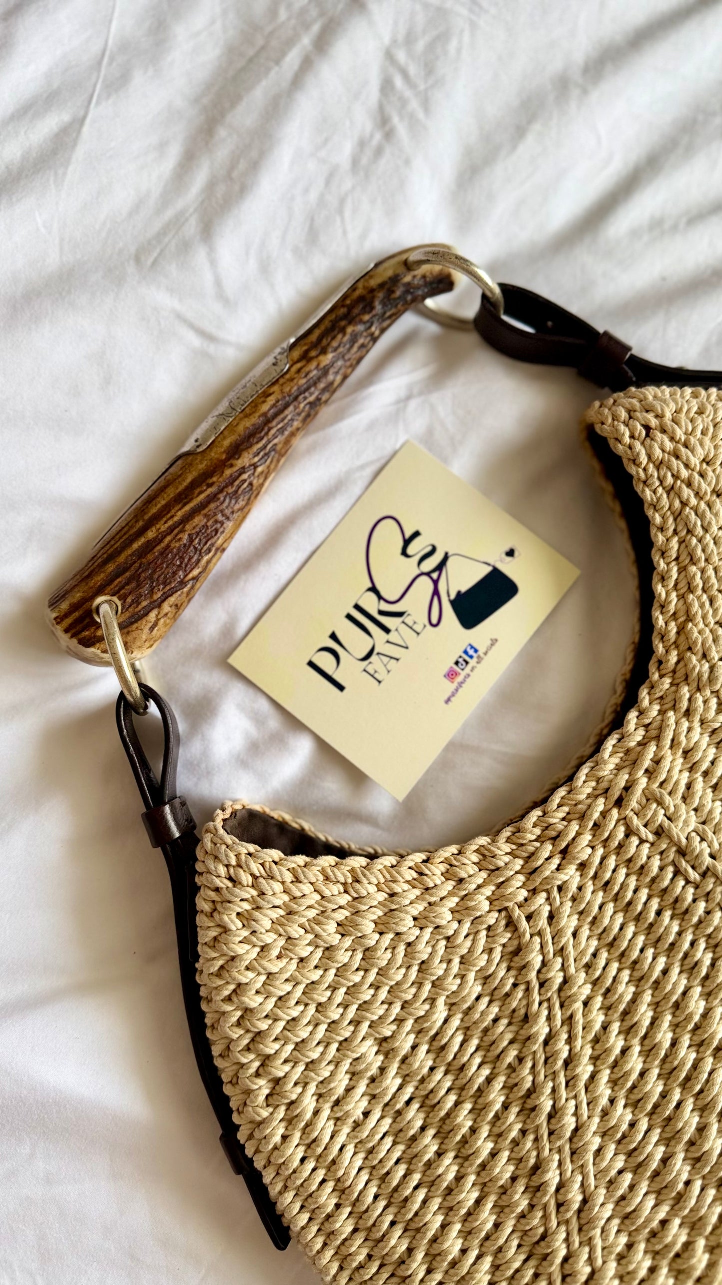 Authentic Vintage YVES SAINT LAURENT Mombasa Raffia by Tom Ford Horn Hobo Shoulder Bag