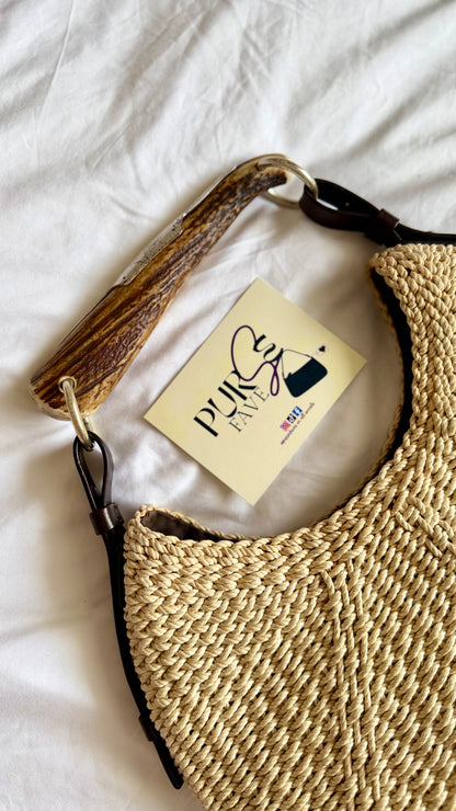 Authentic Vintage YVES SAINT LAURENT Mombasa Raffia by Tom Ford Horn Hobo Shoulder Bag