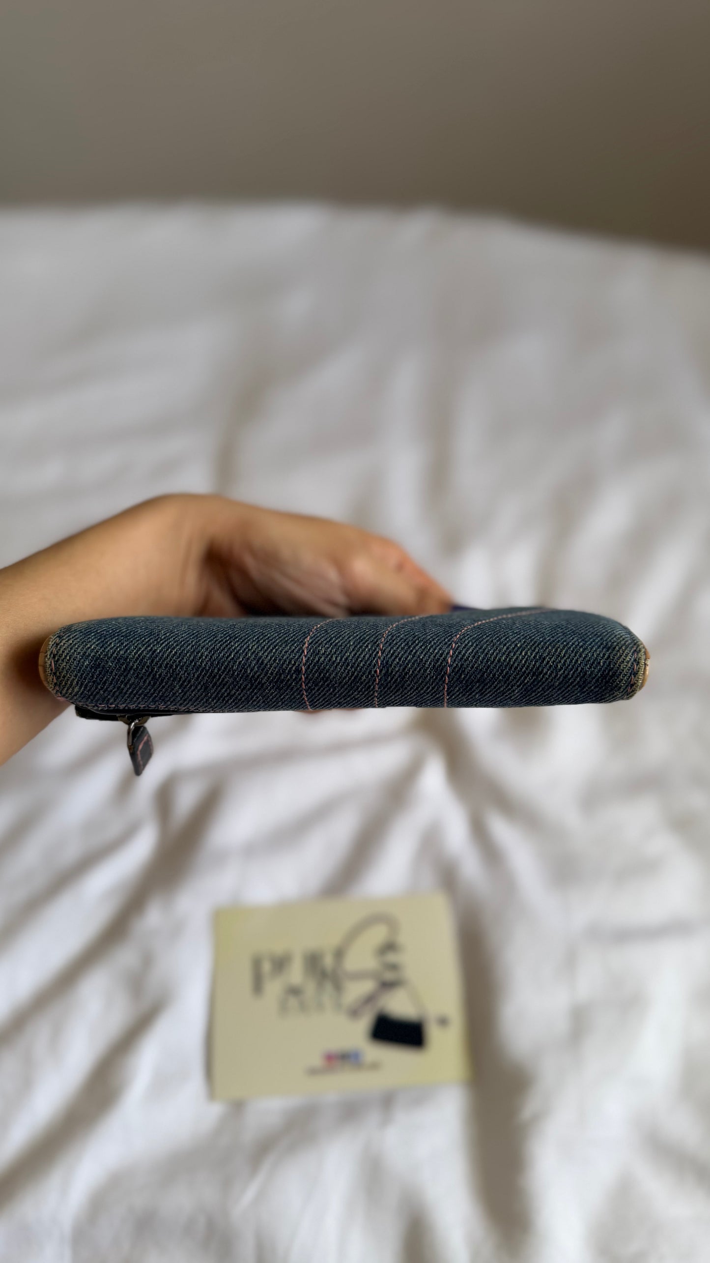 Authentic Vintage CHRISTIAN DIOR Blue Denim Saddle Trifold Wallet