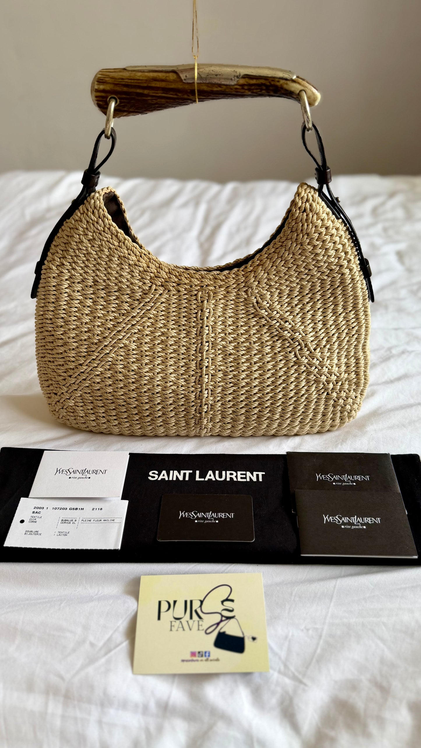 Authentic Vintage YVES SAINT LAURENT Mombasa Raffia by Tom Ford Horn Hobo Shoulder Bag