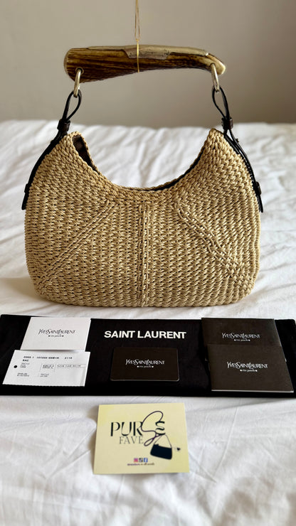 Authentic Vintage YVES SAINT LAURENT Mombasa Raffia by Tom Ford Horn Hobo Shoulder Bag