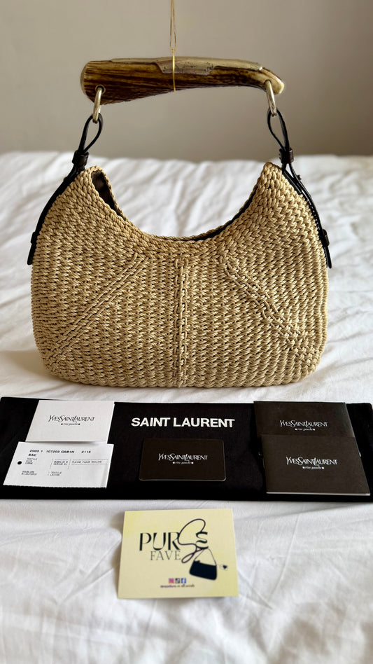 Authentic Vintage YVES SAINT LAURENT Mombasa Raffia by Tom Ford Horn Hobo Shoulder Bag