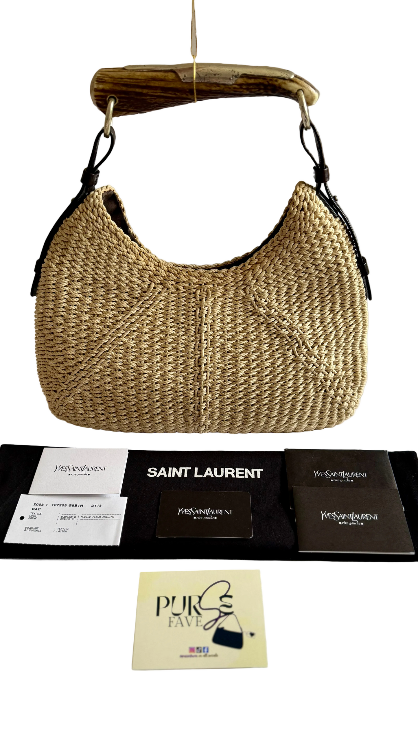 Authentic Vintage YVES SAINT LAURENT Mombasa Raffia by Tom Ford Horn Hobo Shoulder Bag