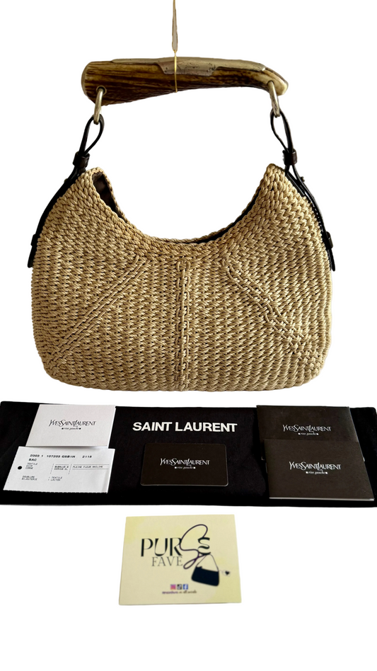 Authentic Vintage YVES SAINT LAURENT Mombasa Raffia by Tom Ford Horn Hobo Shoulder Bag