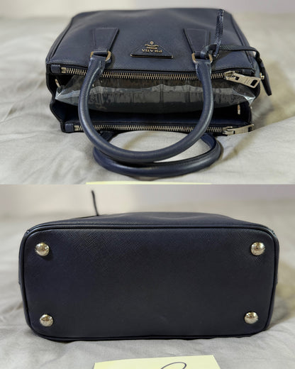 Authentic PRADA Saffiano Lux Galleria Navy Blue Mini Double Zip Tote Crossbody
