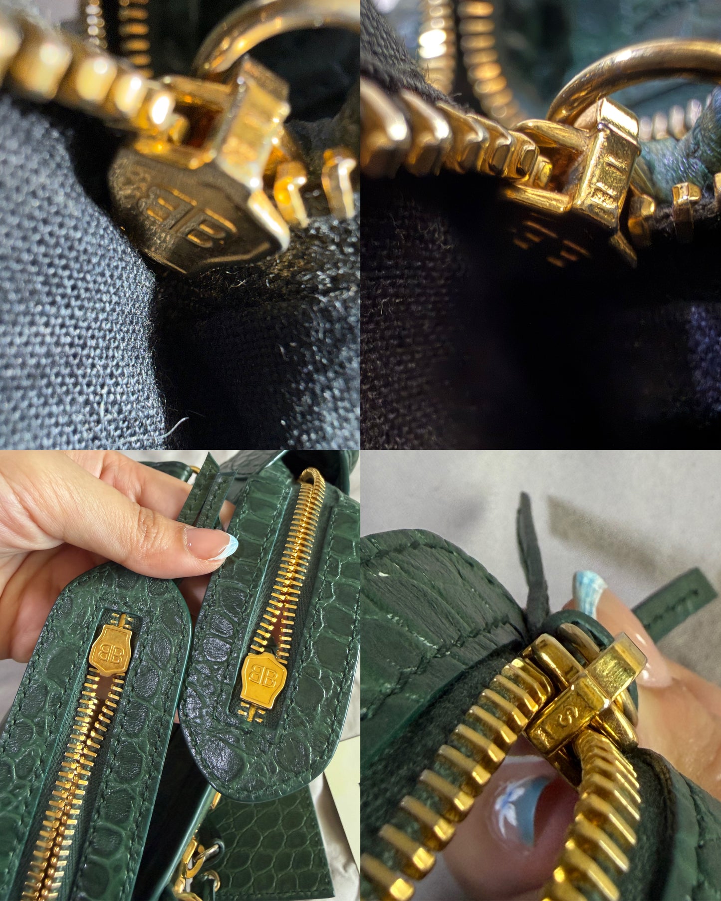 Authentic BALENCIAGA Green Croc-Embossed Leather Mini Classic Metallic Edge City Bag